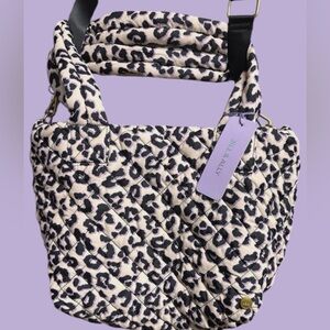 Jill & Ally 17” crossbody quilted animal print tote purse nylon bag cheetah $168